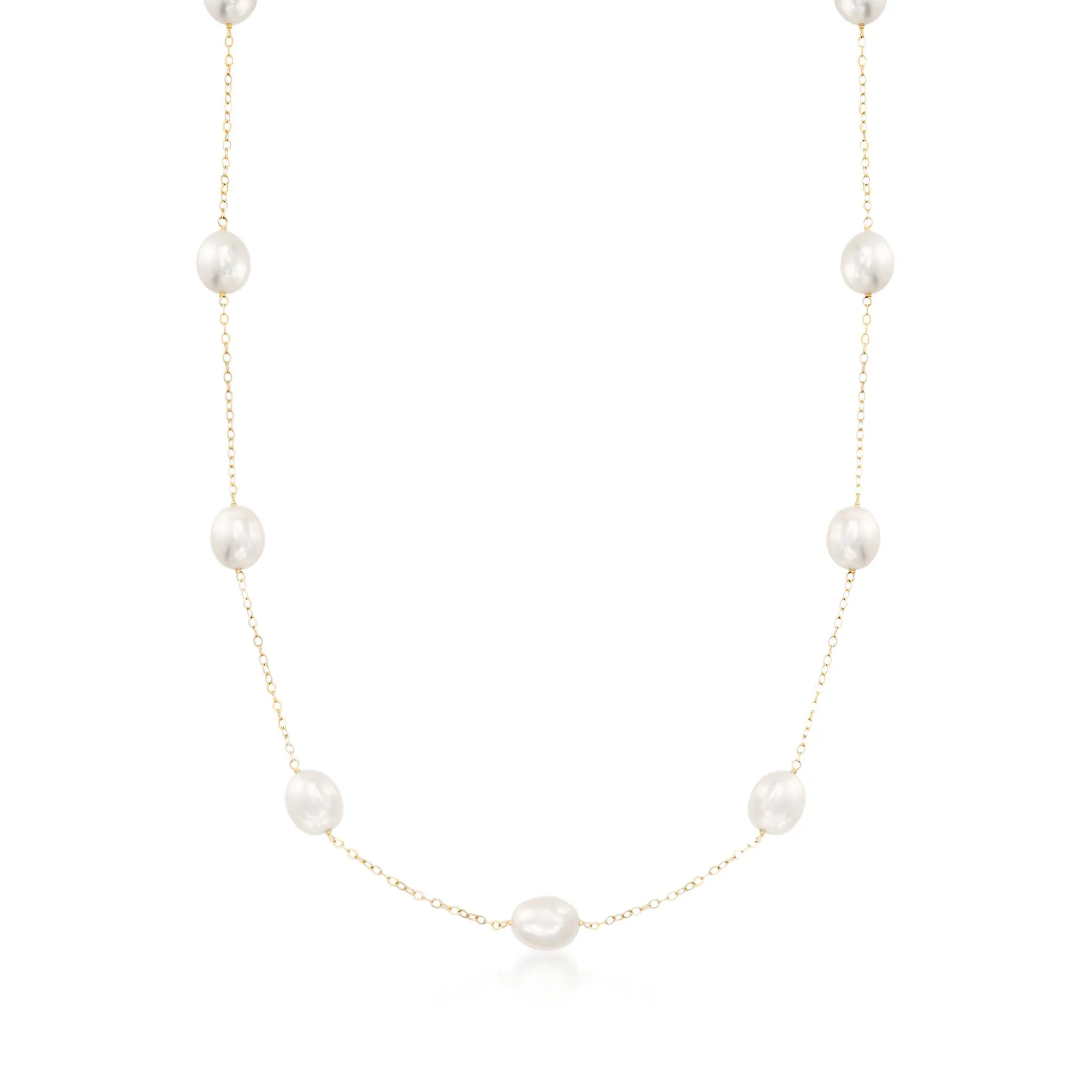 Ross-Simons 8-8.5mm Cultured Pearl Station Necklace in 14kt Yellow Gold