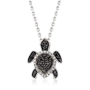 Ross-Simons Black and White Diamond Turtle Pendant Necklace in Sterling Silver
