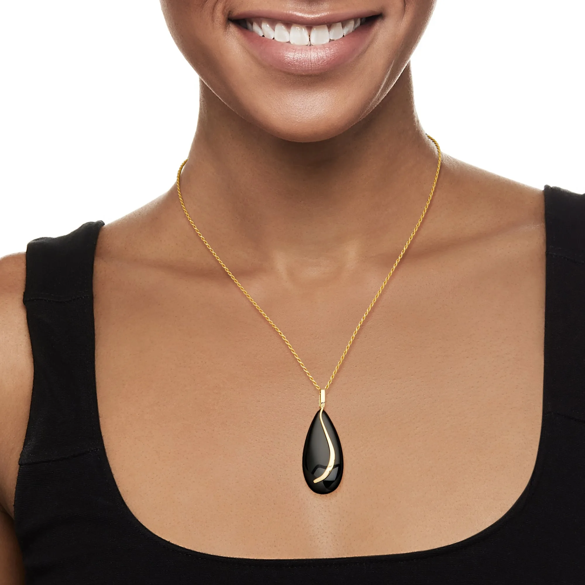 Ross-Simons Black Onyx Teardrop Pendant in 14kt Yellow Gold