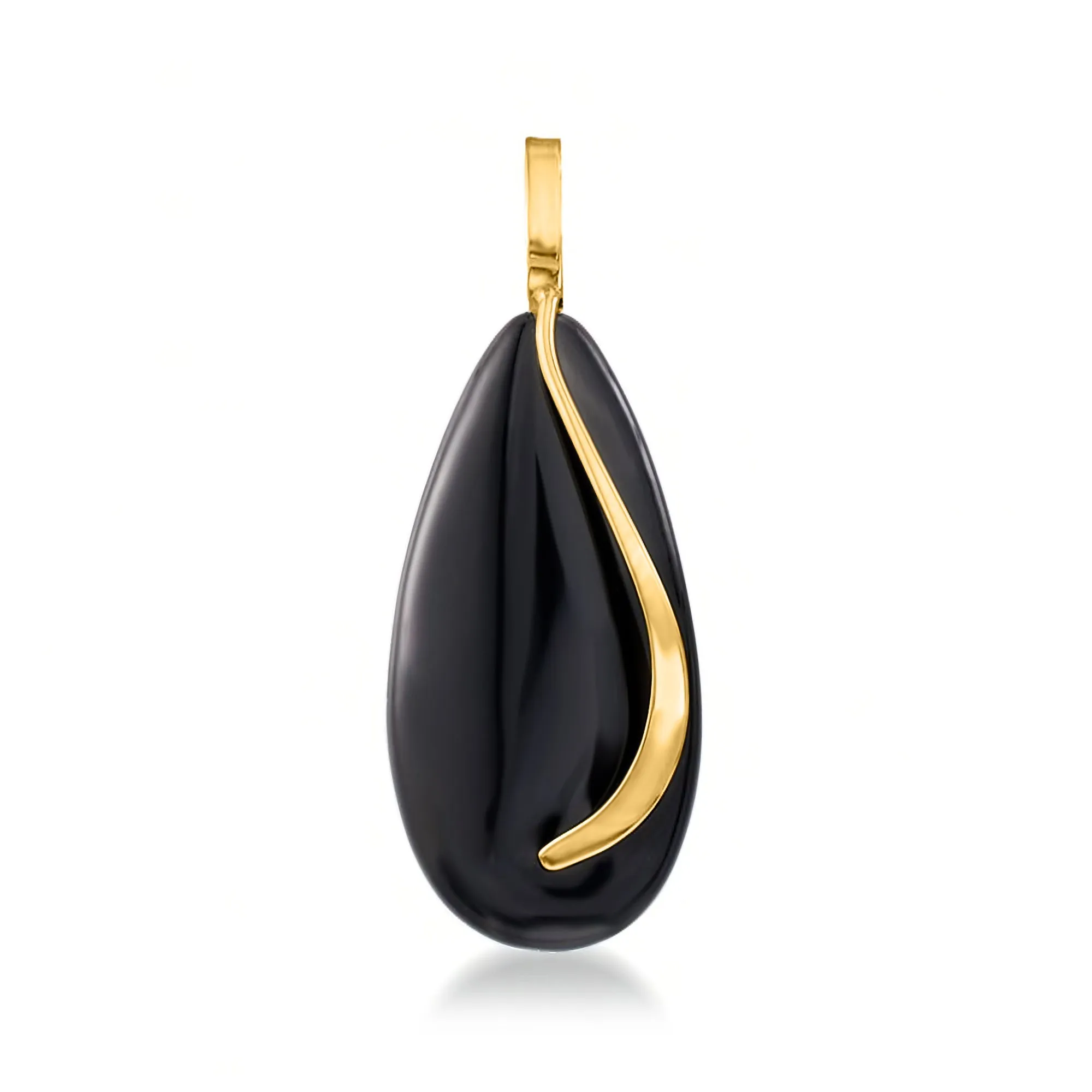 Ross-Simons Black Onyx Teardrop Pendant in 14kt Yellow Gold