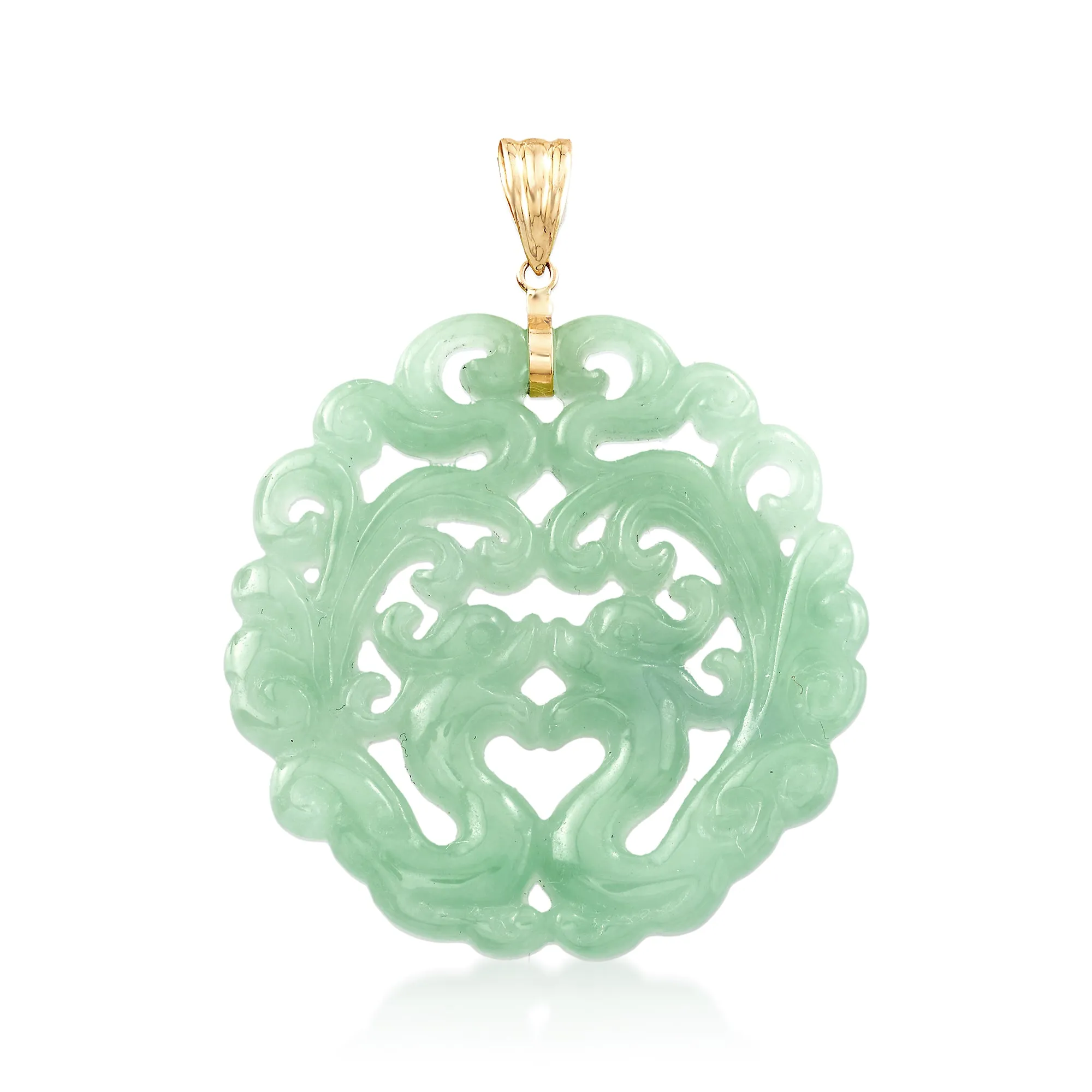 Ross-Simons Carved Jade Phoenix Pendant With 14kt Yellow Gold