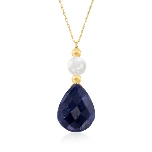 Ross-Simons Cultured Pearl and Sapphire Necklace in 14kt Yellow Gold