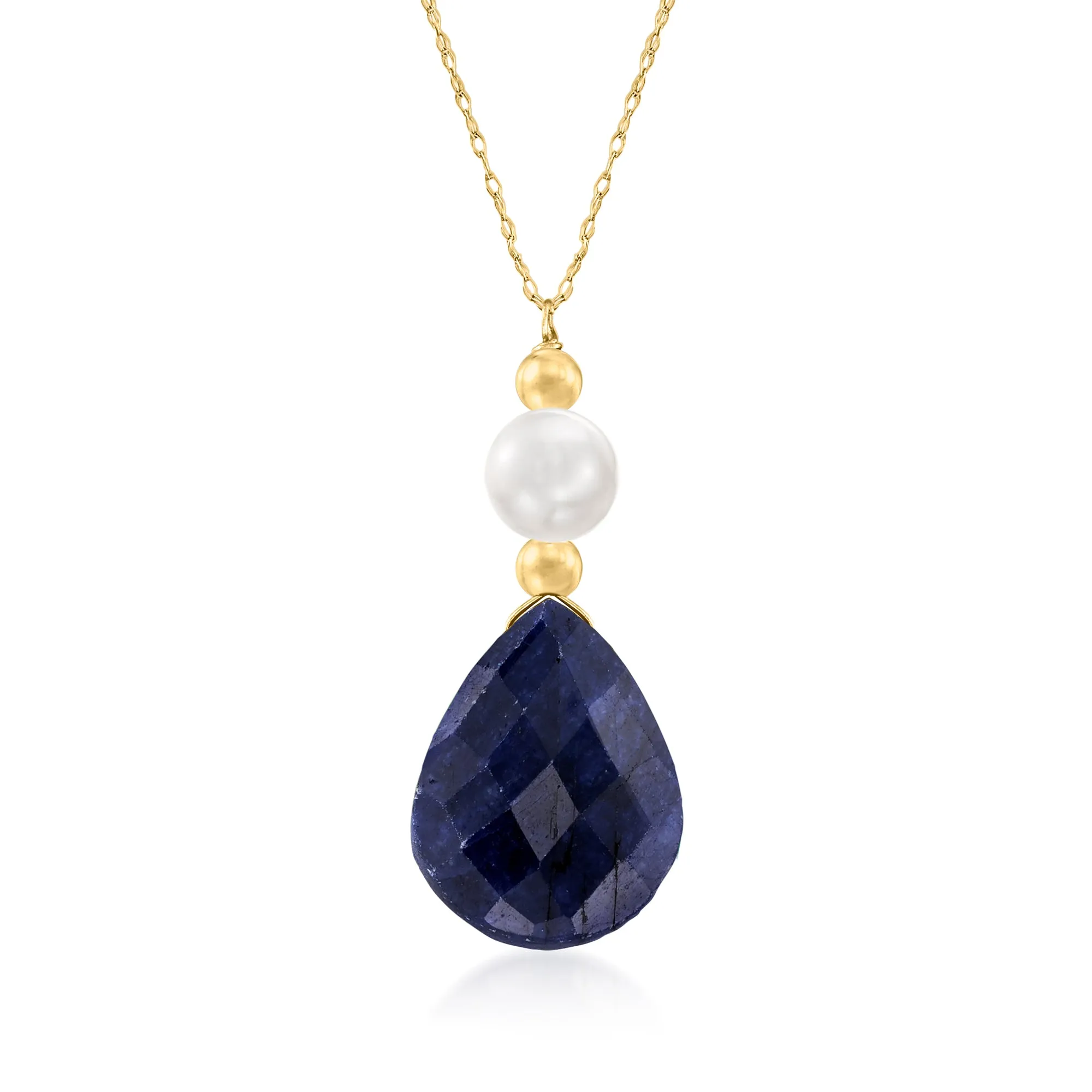 Ross-Simons Cultured Pearl and Sapphire Necklace in 14kt Yellow Gold