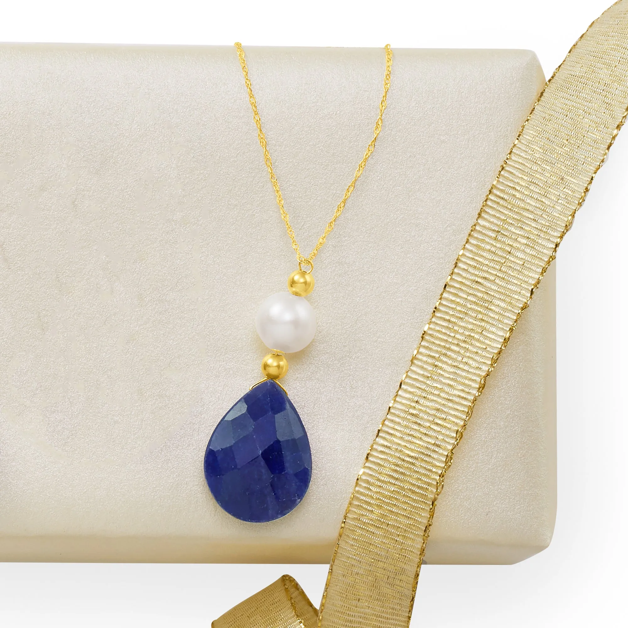 Ross-Simons Cultured Pearl and Sapphire Necklace in 14kt Yellow Gold