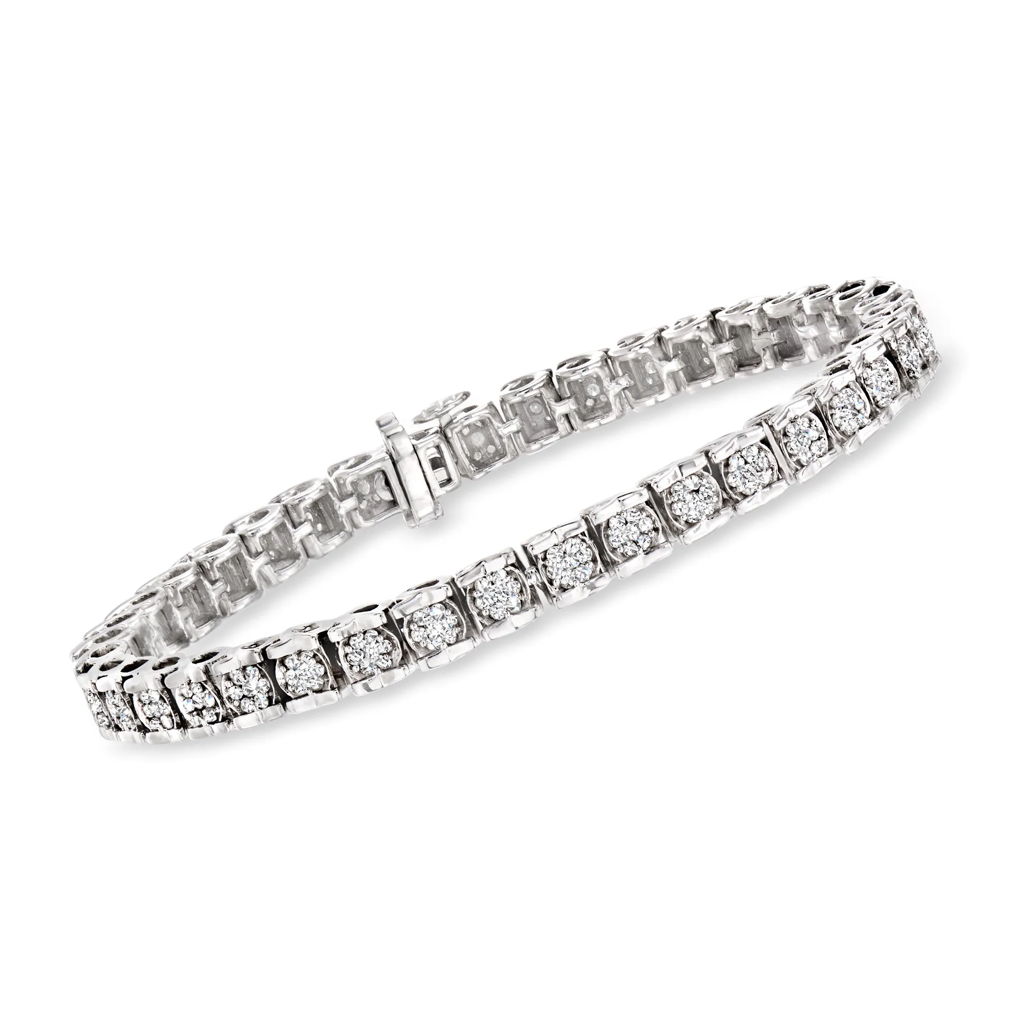 Ross-Simons Diamond Cluster Tennis Bracelet in Sterling Silver