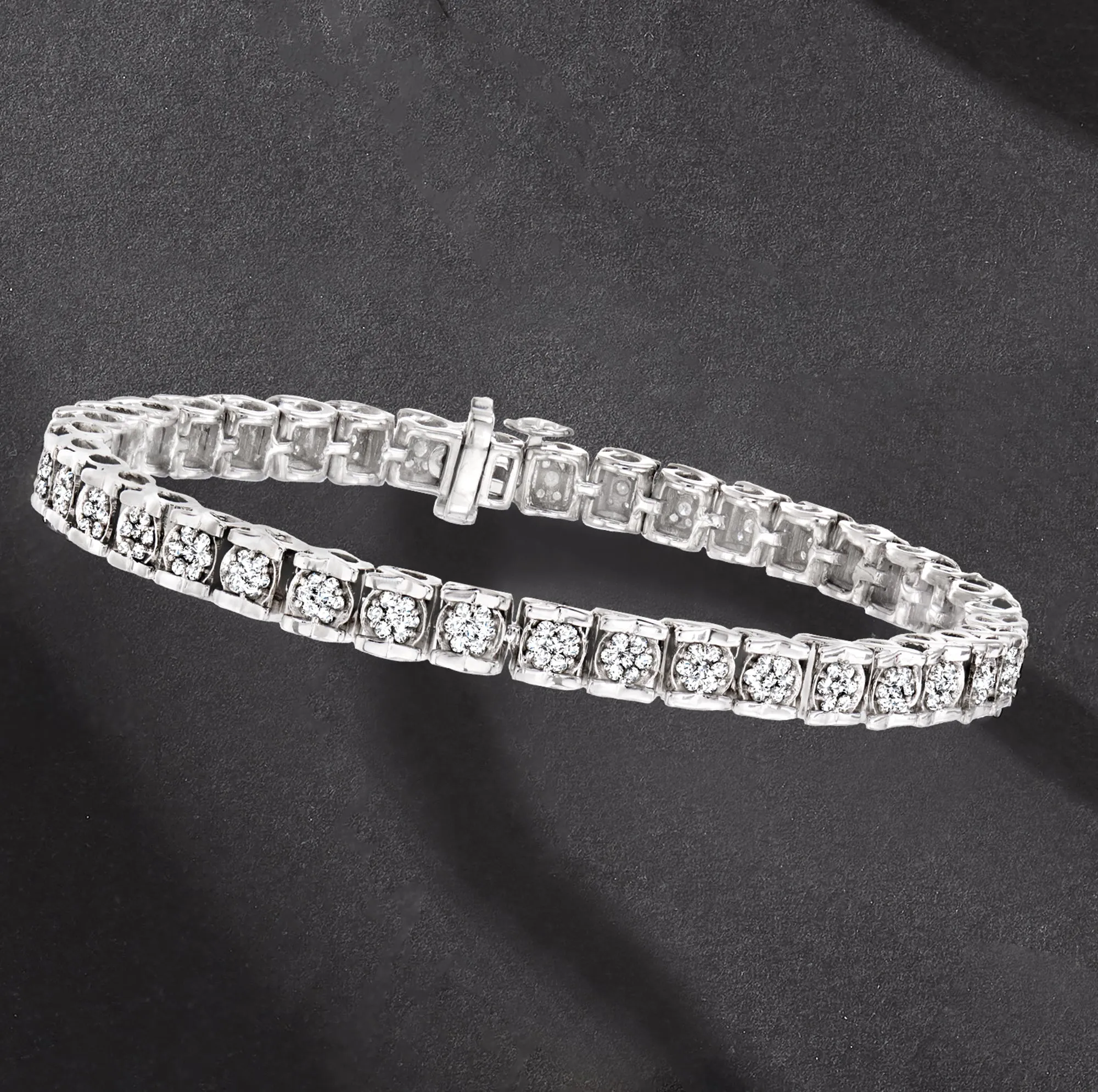 Ross-Simons Diamond Cluster Tennis Bracelet in Sterling Silver