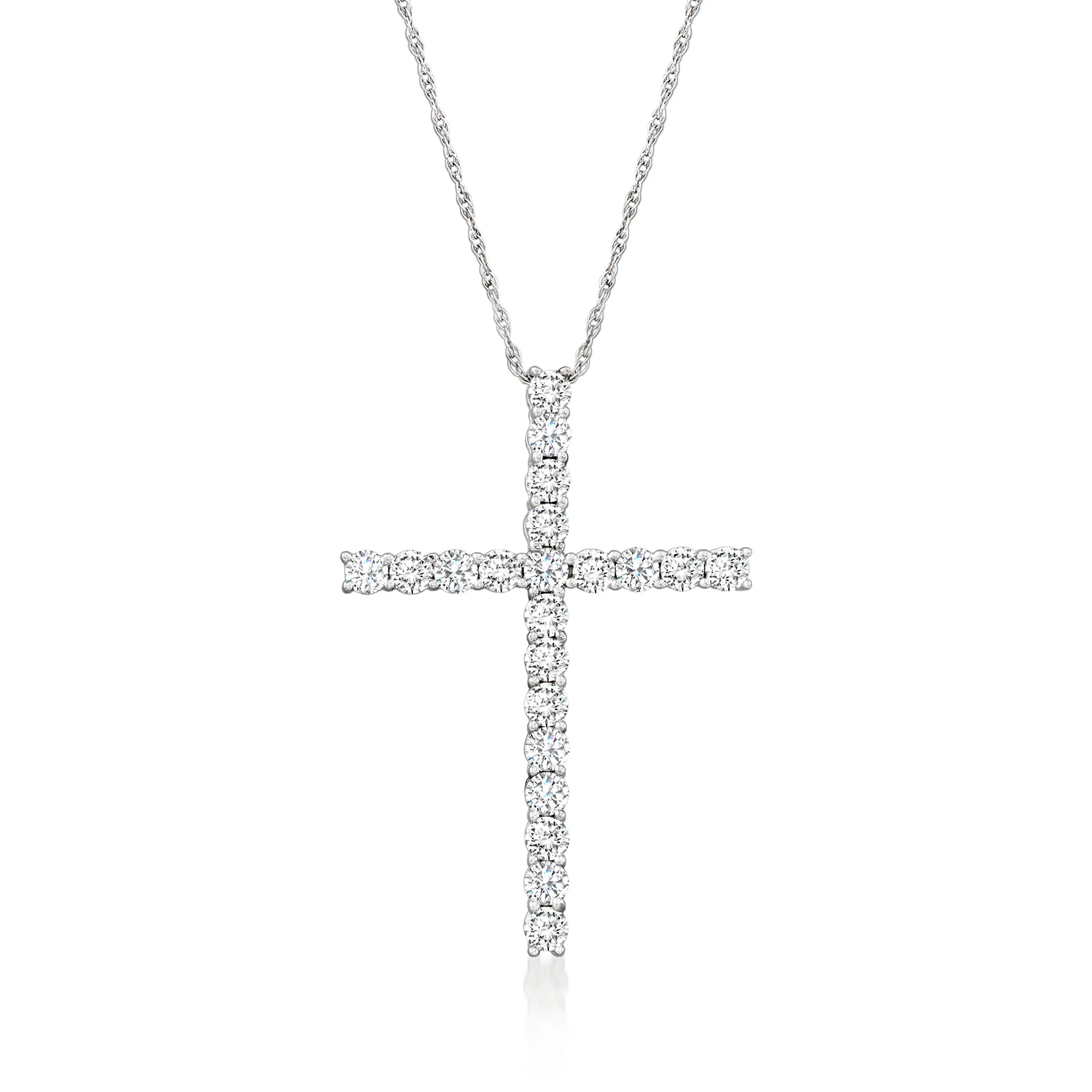 Ross-Simons Diamond Cross Pendant Necklace in 14kt White Gold