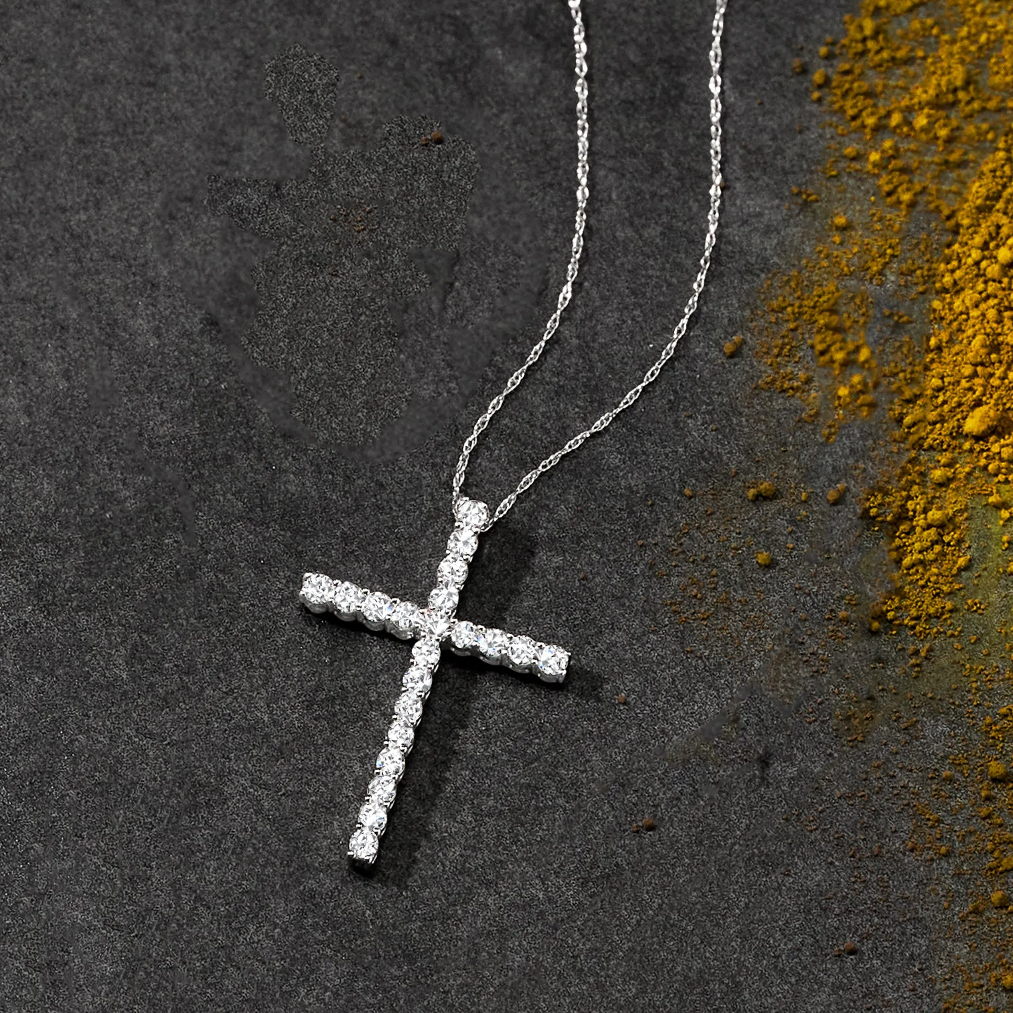 Ross-Simons Diamond Cross Pendant Necklace in 14kt White Gold