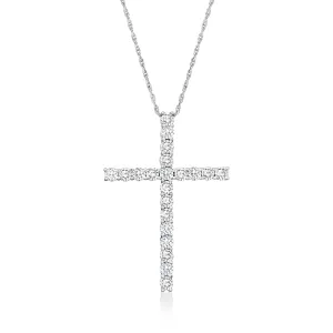 Ross-Simons Diamond Cross Pendant Necklace in 14kt White Gold