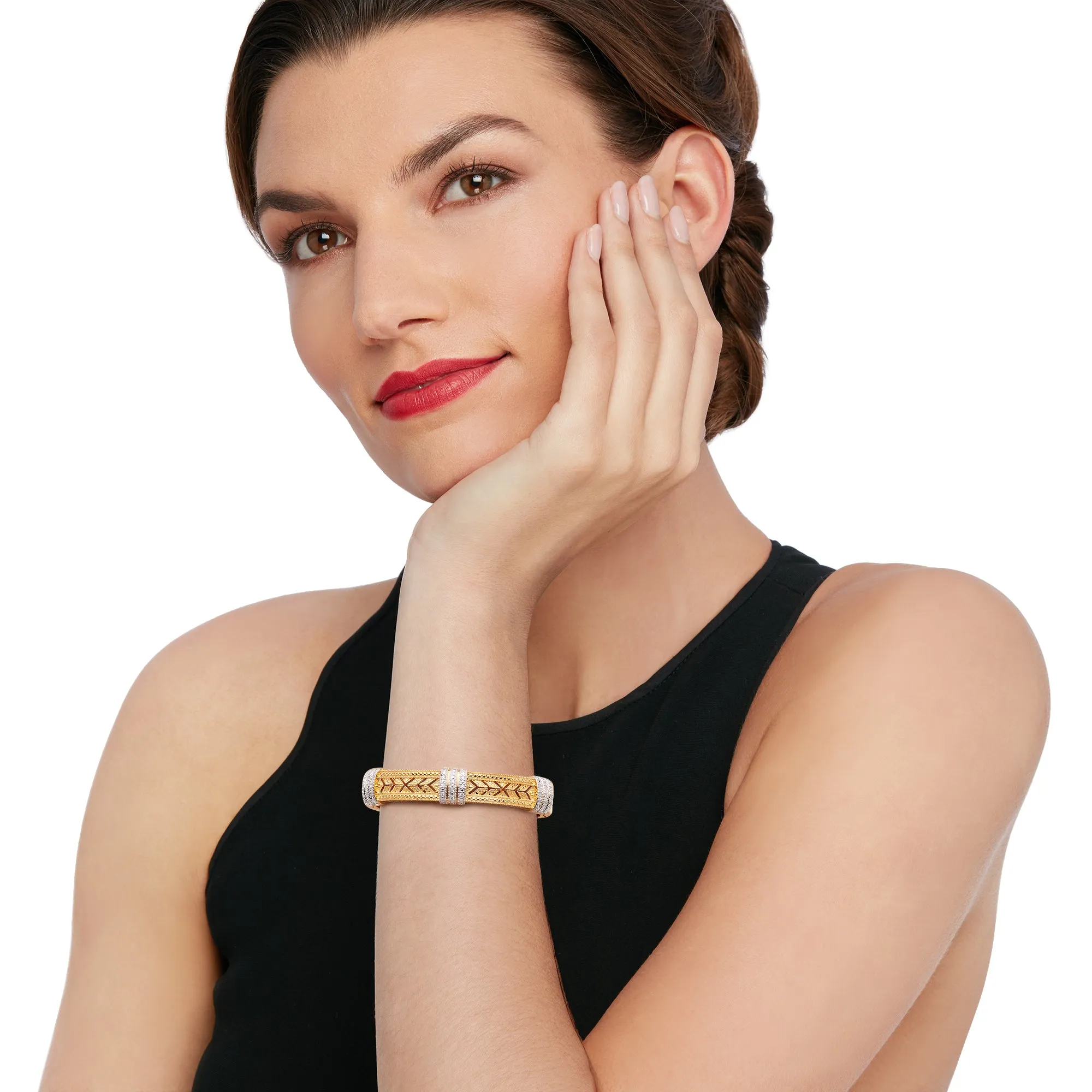 Ross-Simons Diamond Cuff Bracelet in Sterling Silver and 18kt Yellow Gold Over Sterling