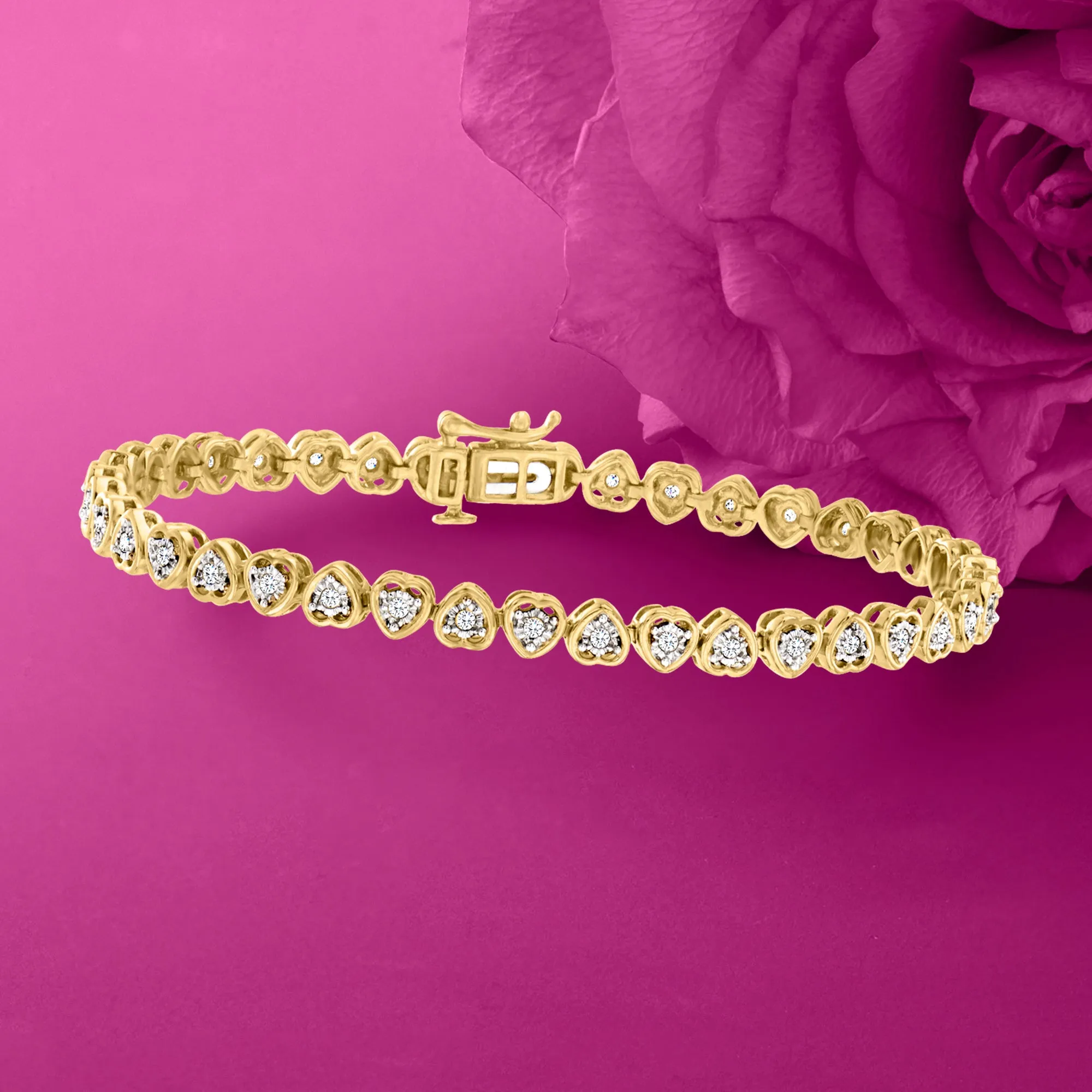 Ross-Simons Diamond Heart Tennis Bracelet in 18kt Gold Over Sterling