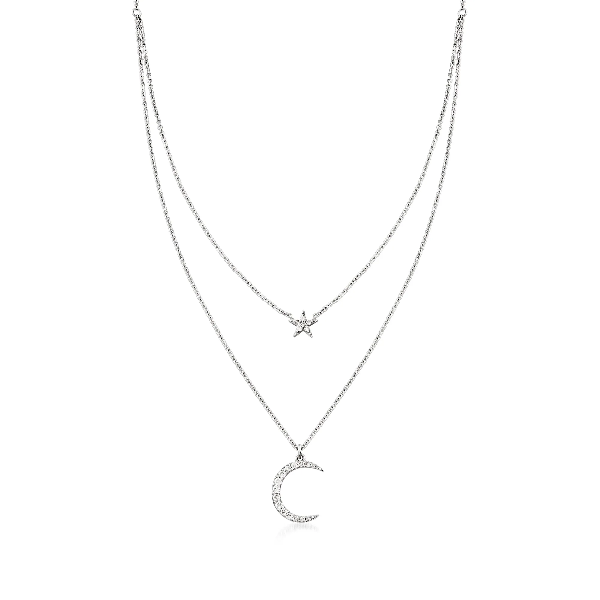 Ross-Simons Diamond Star and Moon Layered Necklace in Sterling Silver