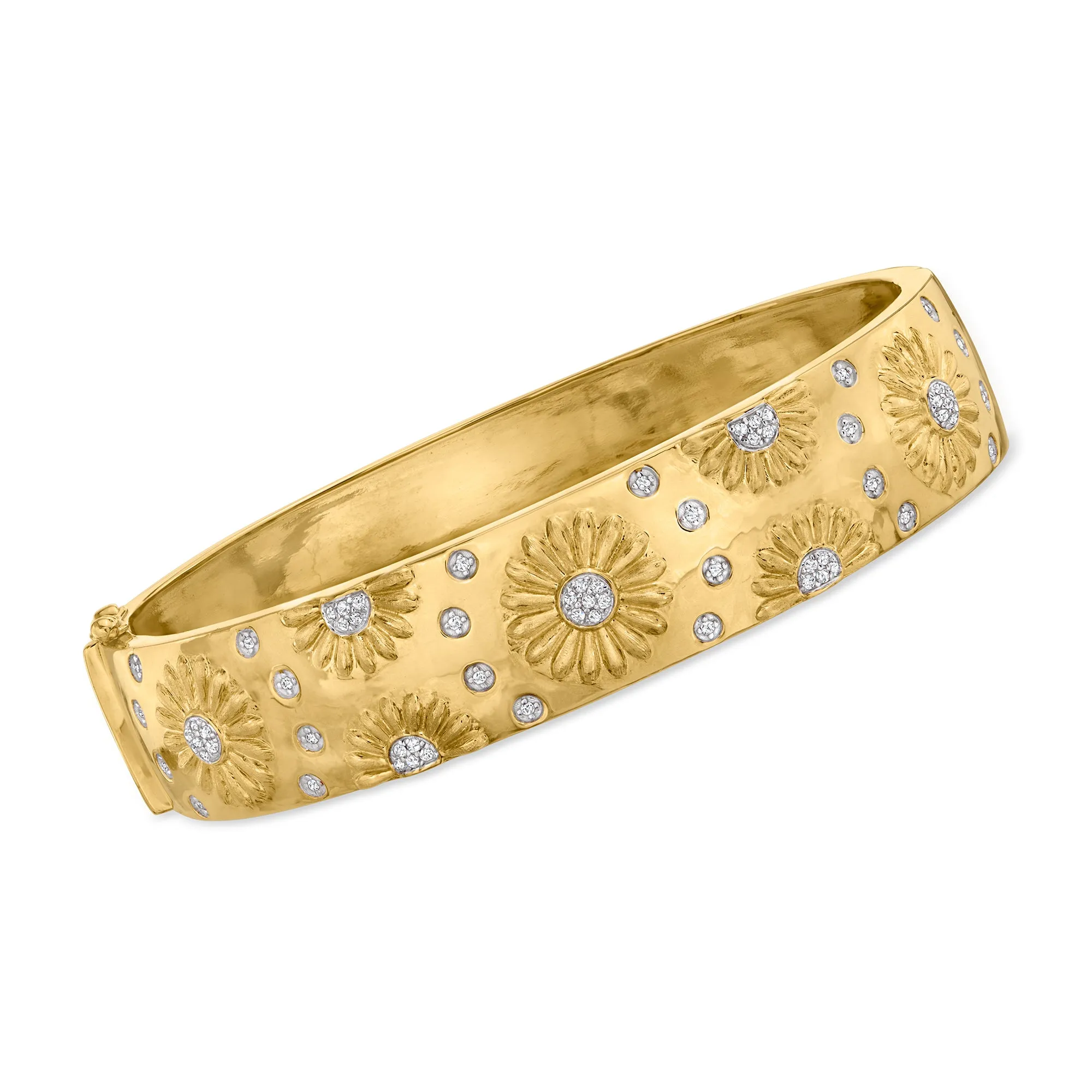 Ross-Simons Diamond Sunflower Bangle Bracelet in 18kt Gold Over Sterling