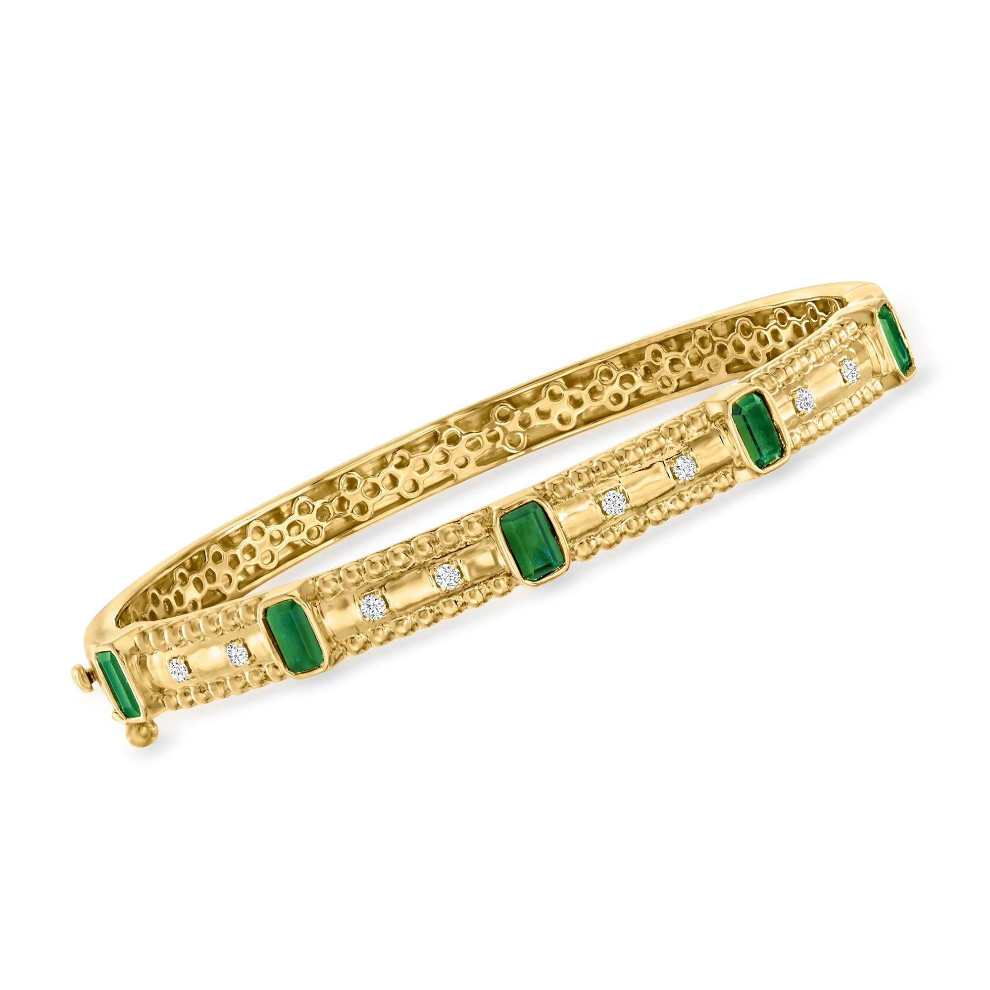 Ross-Simons Emerald and . Diamond Bangle Bracelet in 18kt Gold Over Sterling