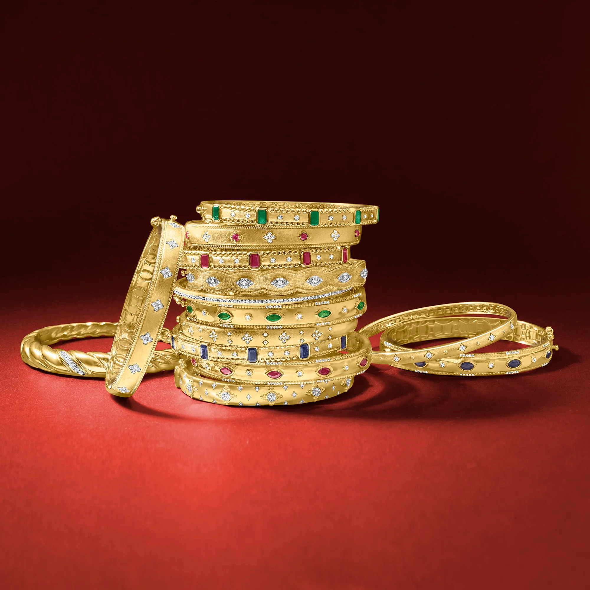 Ross-Simons Emerald and . Diamond Bangle Bracelet in 18kt Gold Over Sterling