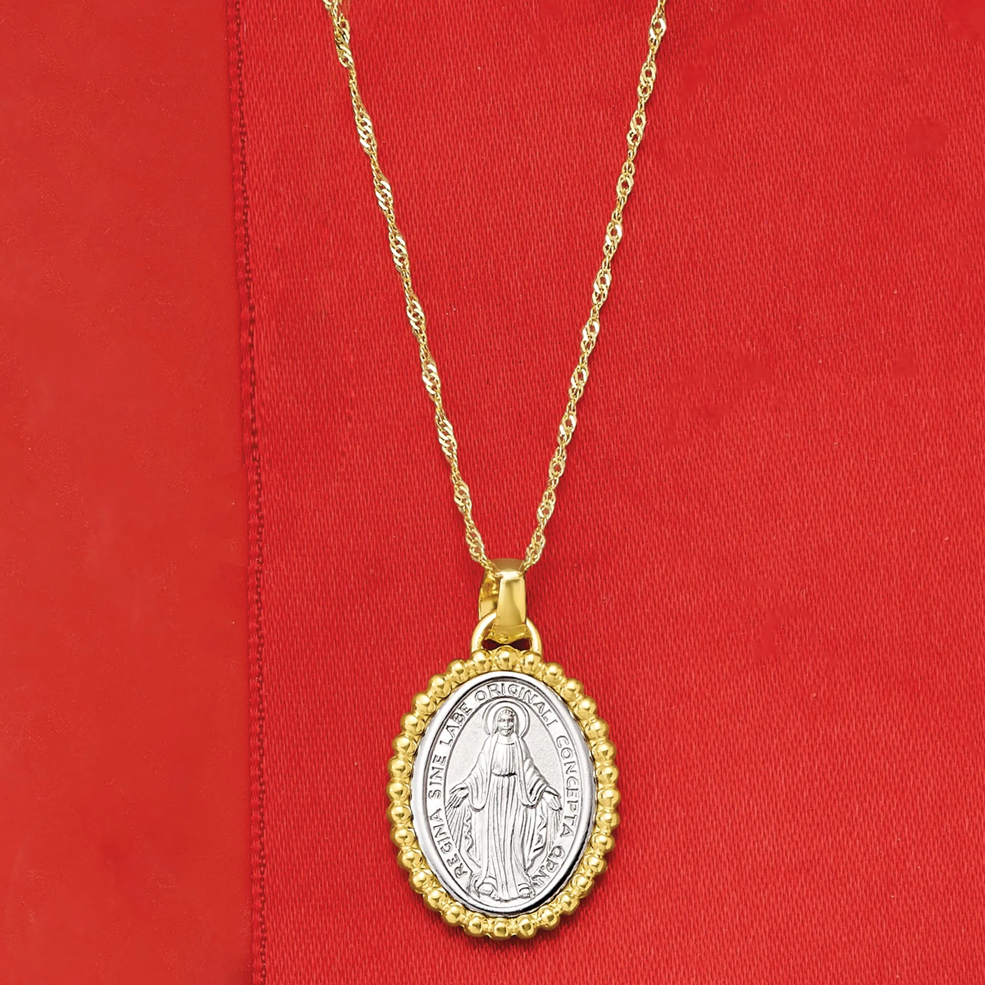 Ross-Simons Italian 14kt 2-Tone Gold Miraculous Medal Adjustable Pendant Necklace