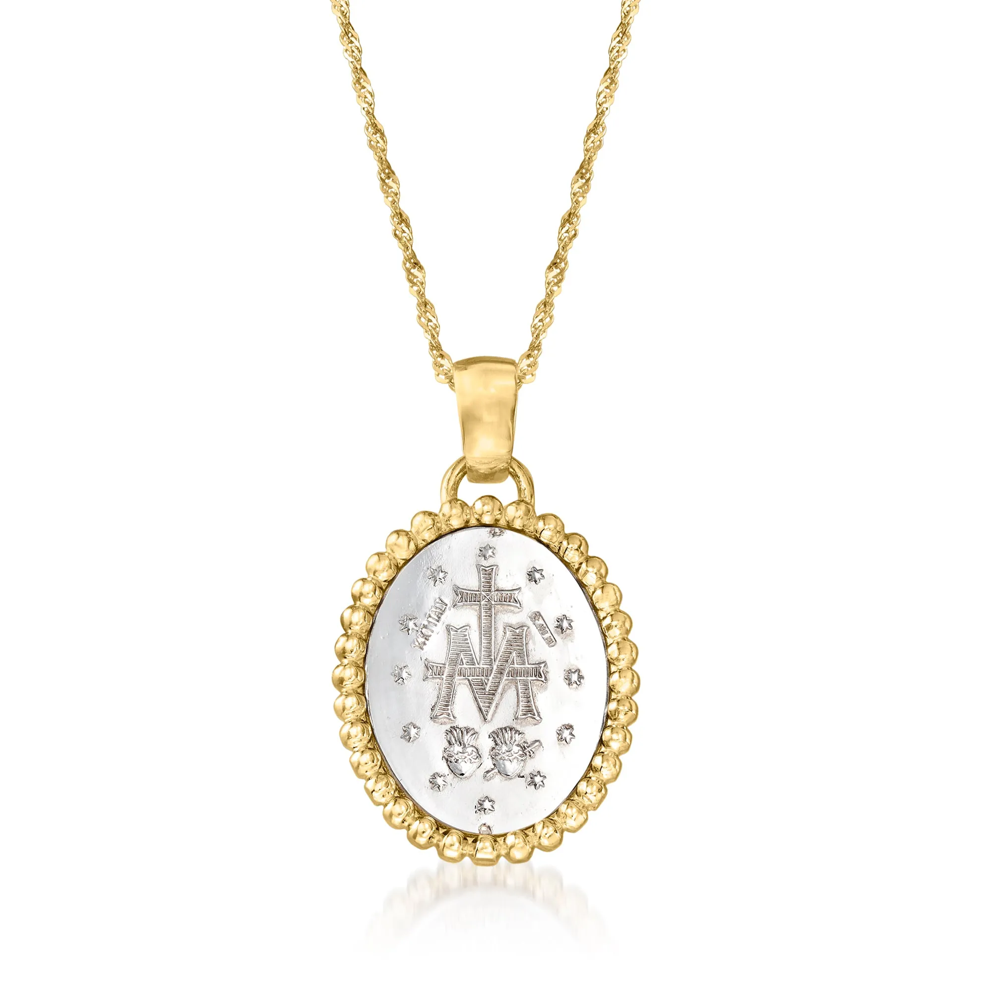 Ross-Simons Italian 14kt 2-Tone Gold Miraculous Medal Adjustable Pendant Necklace