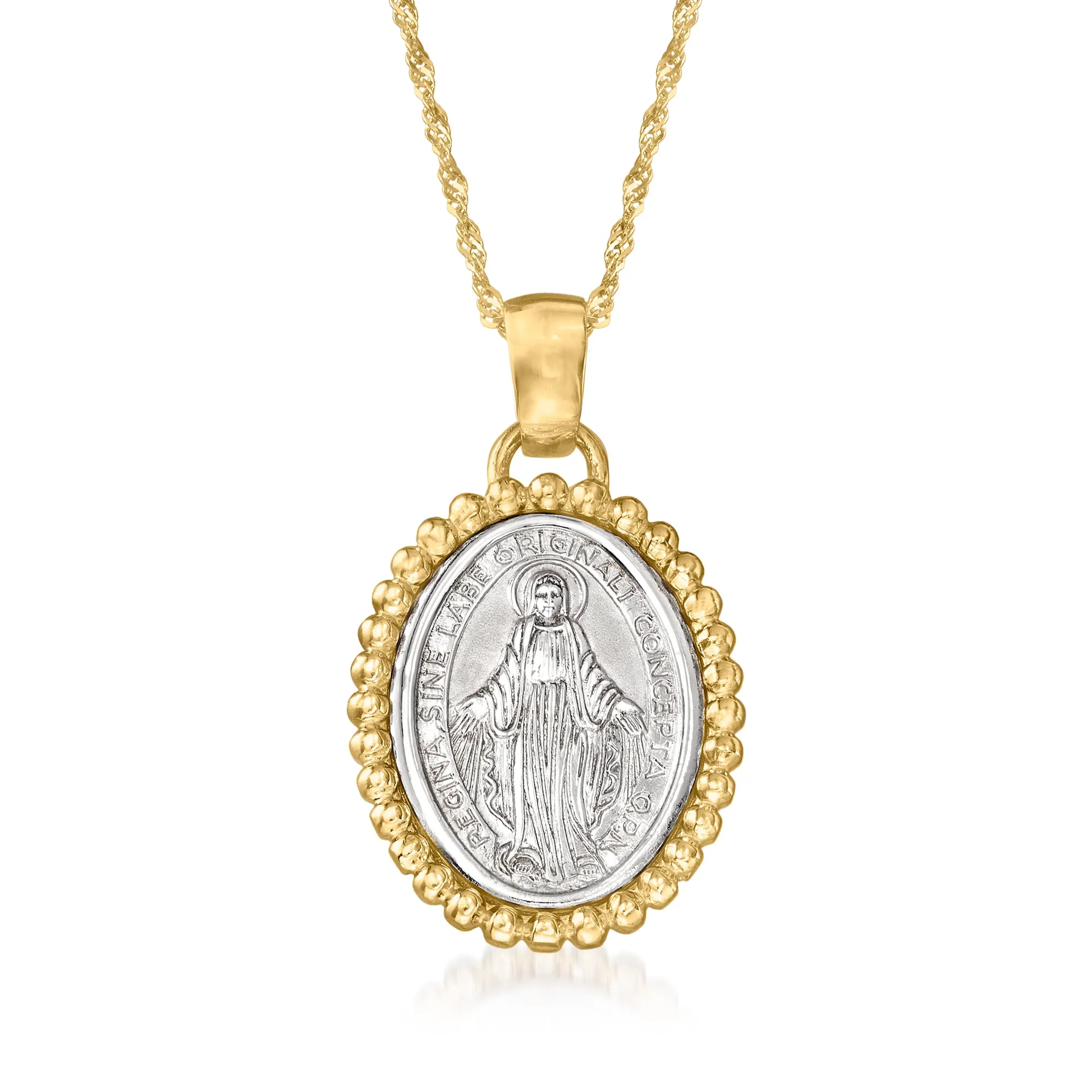 Ross-Simons Italian 14kt 2-Tone Gold Miraculous Medal Adjustable Pendant Necklace