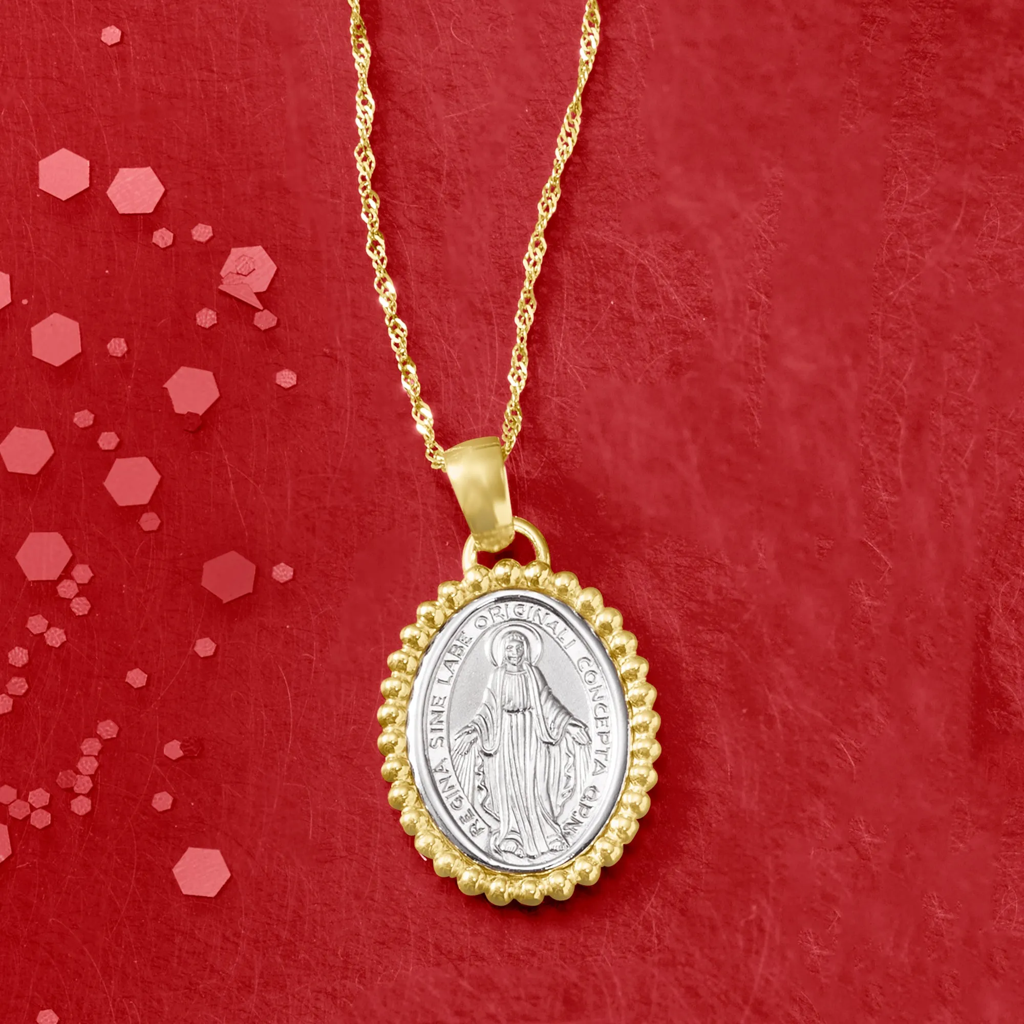 Ross-Simons Italian 14kt 2-Tone Gold Miraculous Medal Adjustable Pendant Necklace