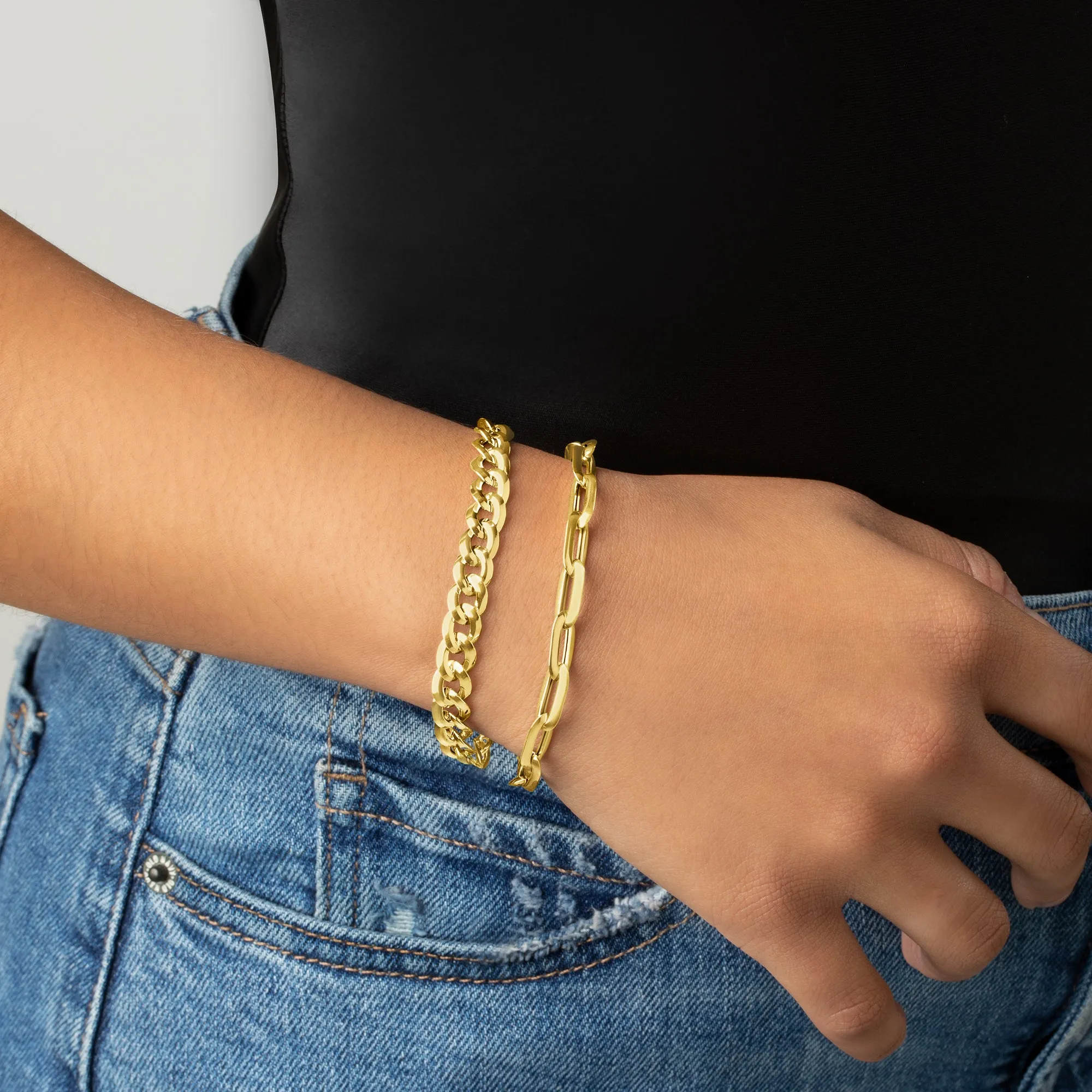 Ross-Simons Italian 14kt Yellow Gold Jewelry Set: Set Of Curb-Link and Paper Clip Link Bracelets