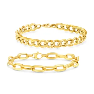 Ross-Simons Italian 14kt Yellow Gold Jewelry Set: Set Of Curb-Link and Paper Clip Link Bracelets