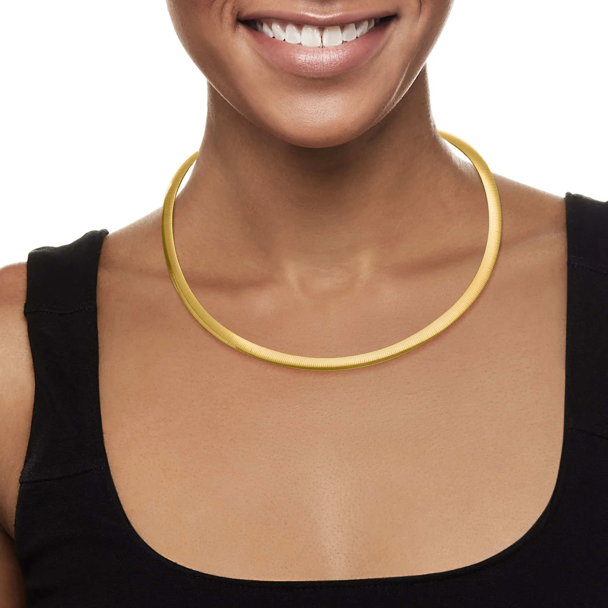 Ross-Simons Italian 6mm Reversible Omega Necklace in Sterling Silver and 18kt Gold Over Sterling