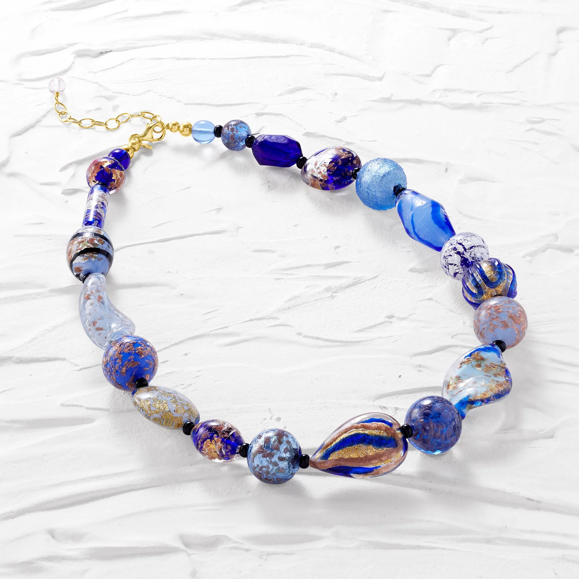 Ross-Simons Italian Blue Murano Glass Bead Necklace in 18kt Gold Over Sterling