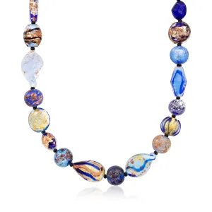 Ross-Simons Italian Blue Murano Glass Bead Necklace in 18kt Gold Over Sterling