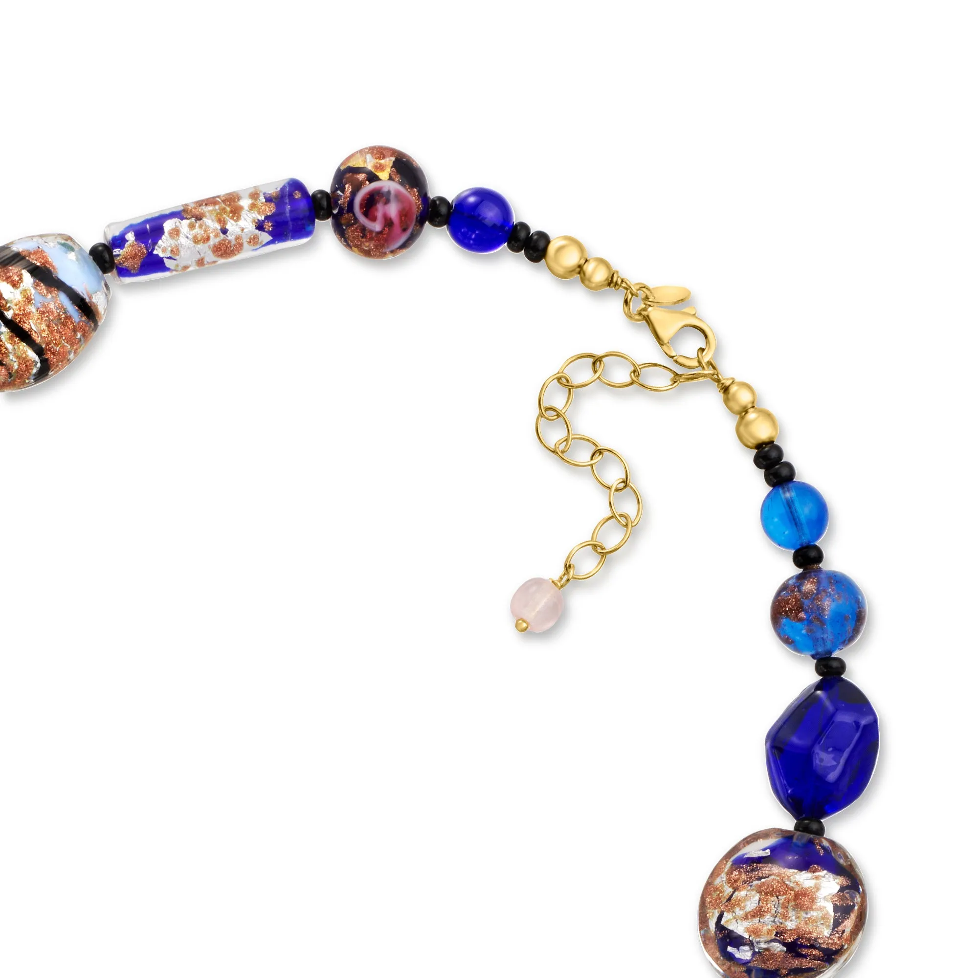 Ross-Simons Italian Blue Murano Glass Bead Necklace in 18kt Gold Over Sterling