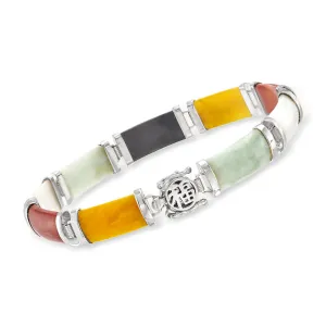 Ross-Simons Multicolored Jade "Good Fortune" Bracelet in Sterling Silver
