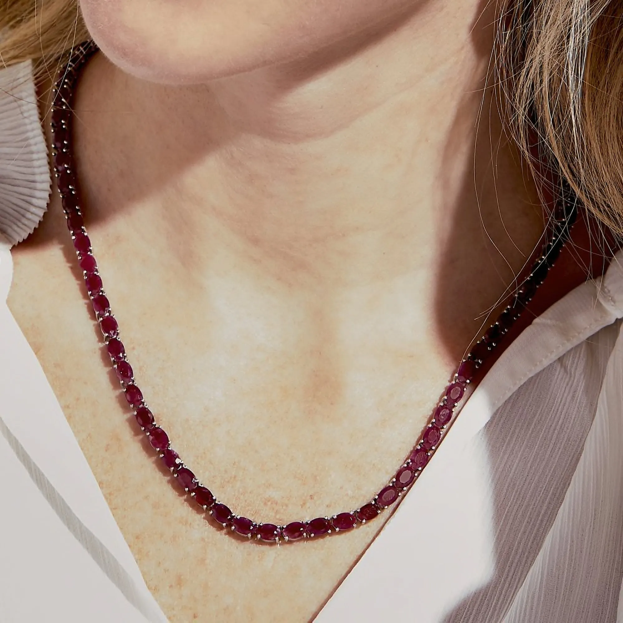 Ross-Simons Ruby Tennis Necklace in Sterling Silver