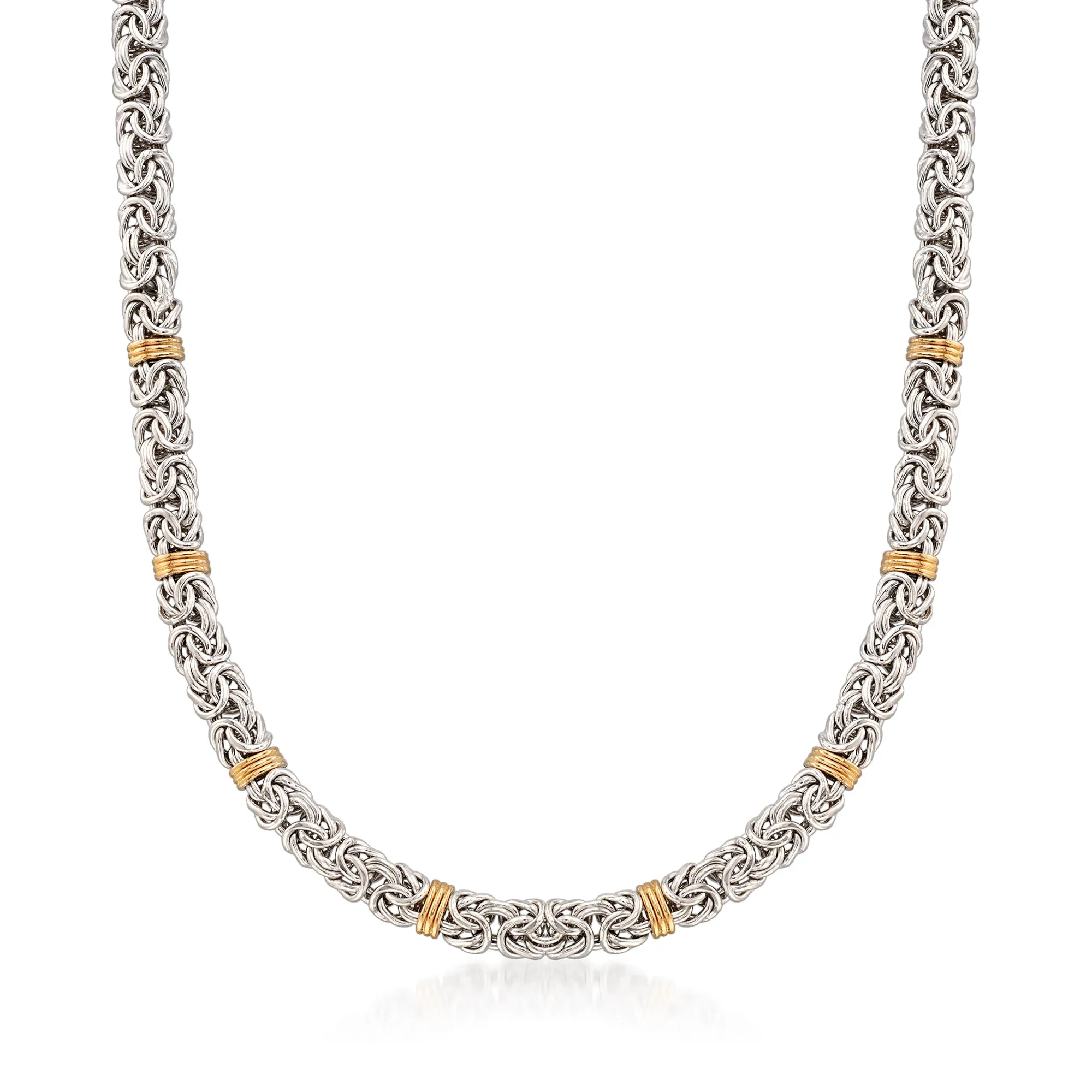 Ross-Simons Sterling Silver Byzantine Necklace With 14kt Gold Stations