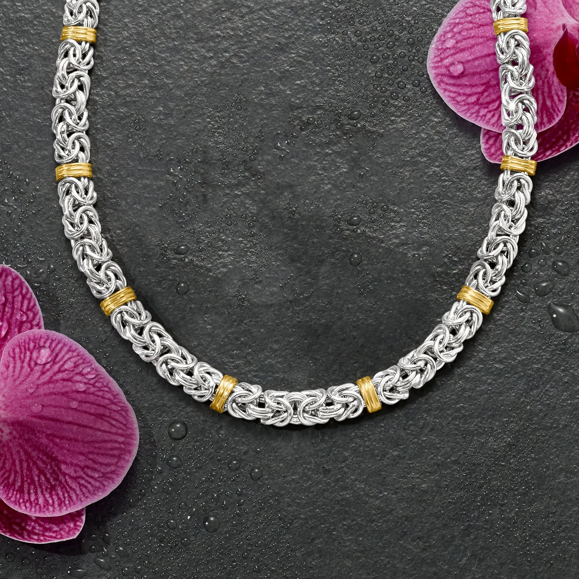Ross-Simons Sterling Silver Byzantine Necklace With 14kt Gold Stations