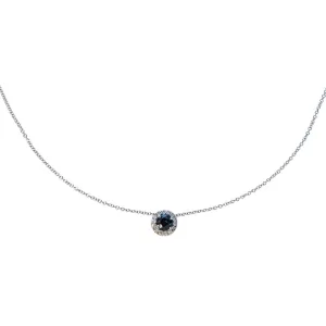 Round Sapphire & Diamond Halo 18K White Gold Pendant Necklace Croghans