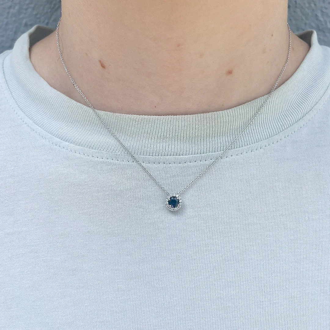 Round Sapphire & Diamond Halo 18K White Gold Pendant Necklace Croghans