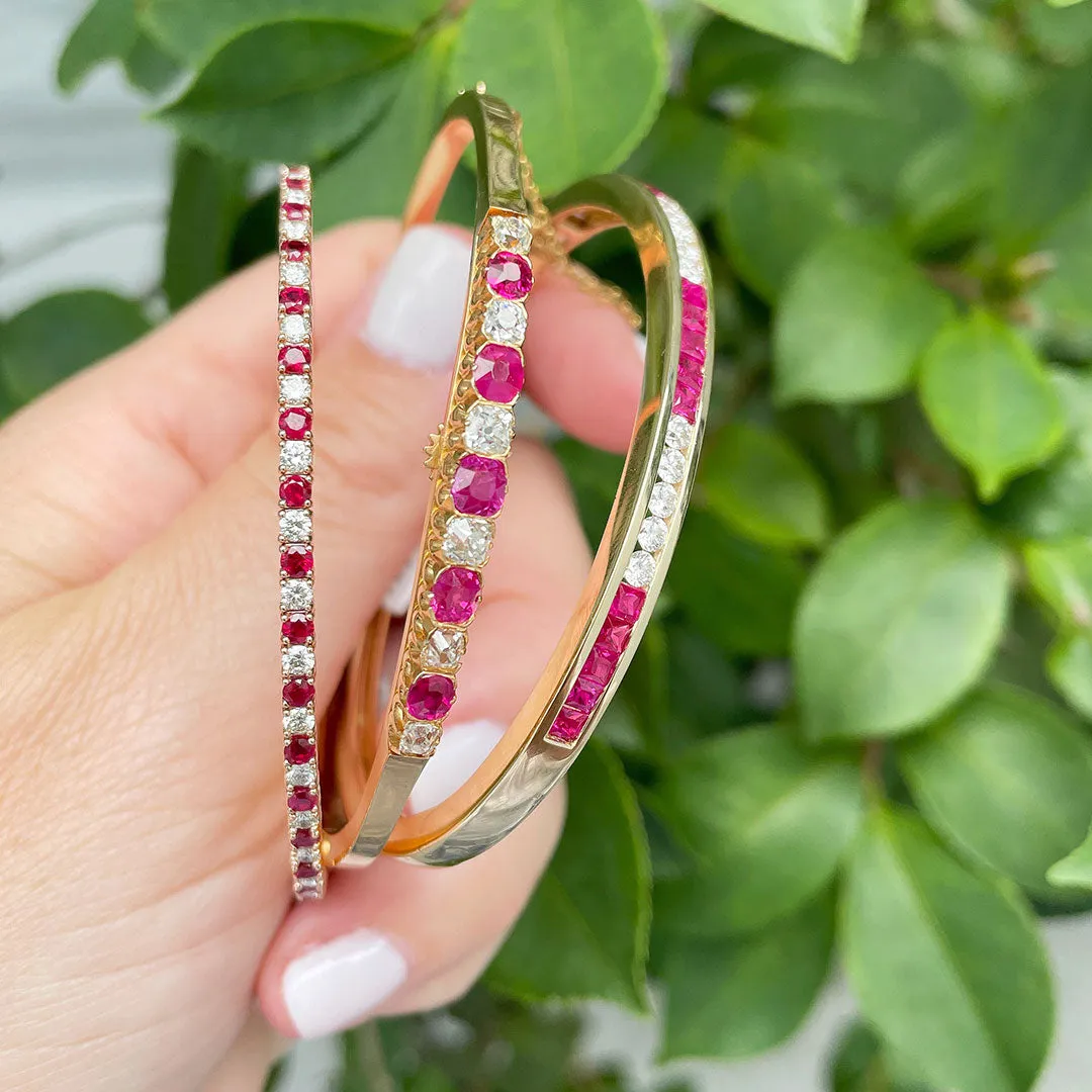 Ruby & Diamond Channel Set 14K Yellow Gold Bangle