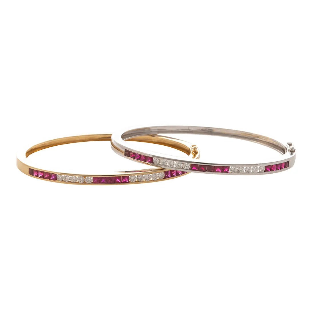 Ruby & Diamond Channel Set 14K Yellow Gold Bangle