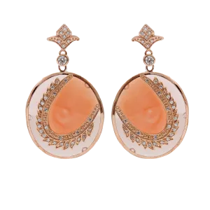 Salmon Round Feather Earrings