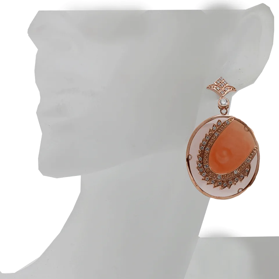 Salmon Round Feather Earrings