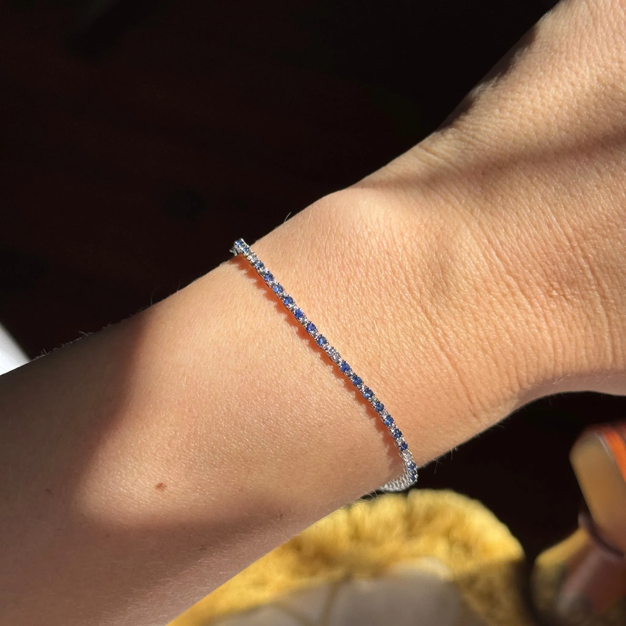 Sapphire & Diamond 14K White Gold Line Bracelet