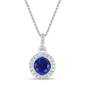 Sapphire & Diamond Halo 14K White Gold Pendant Necklace Croghans