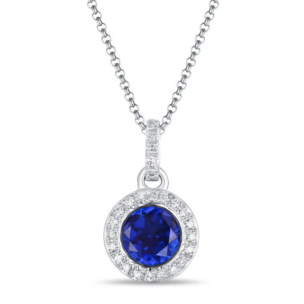 Sapphire & Diamond Halo 14K White Gold Pendant Necklace Croghans