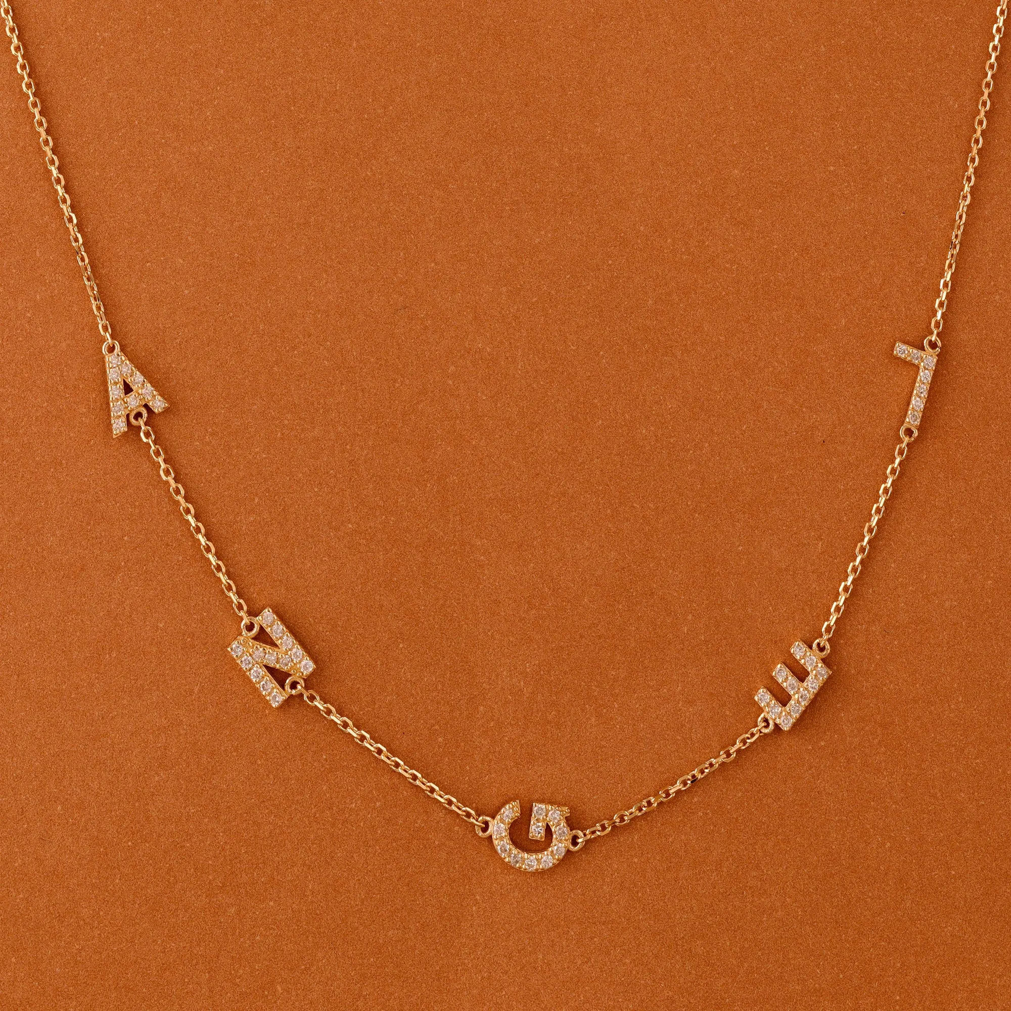 Sideway Name Diamond Necklace, Helen SARAHELISE