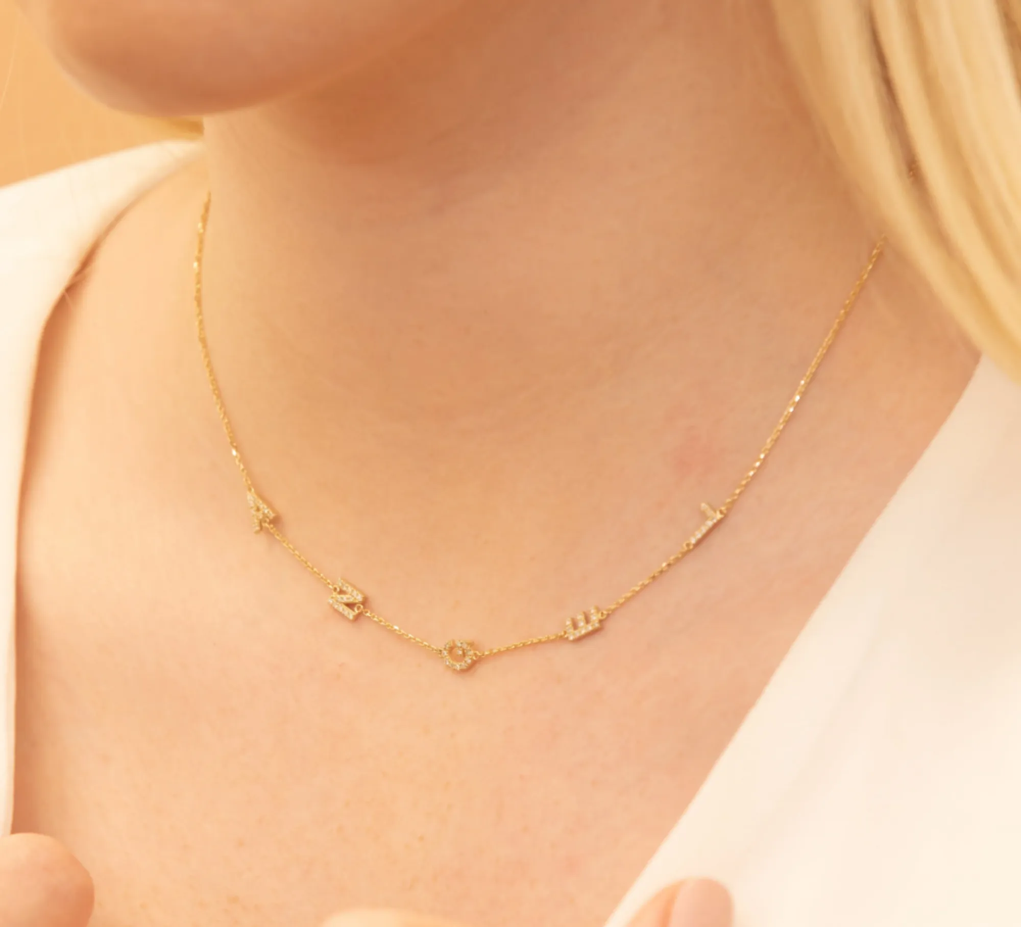Sideway Name Diamond Necklace, Helen SARAHELISE
