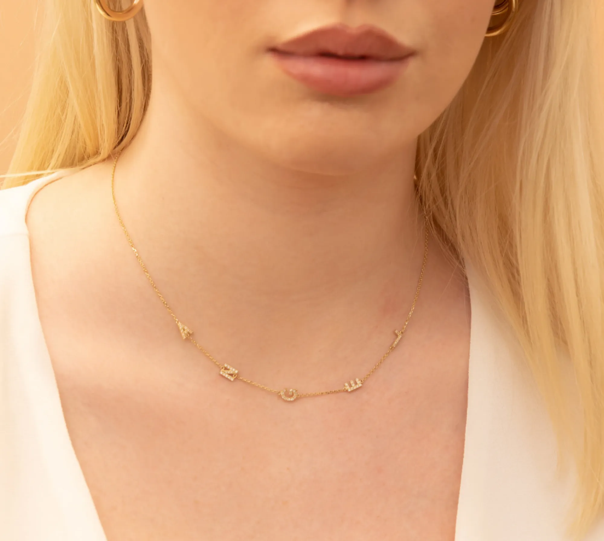 Sideway Name Diamond Necklace, Helen SARAHELISE