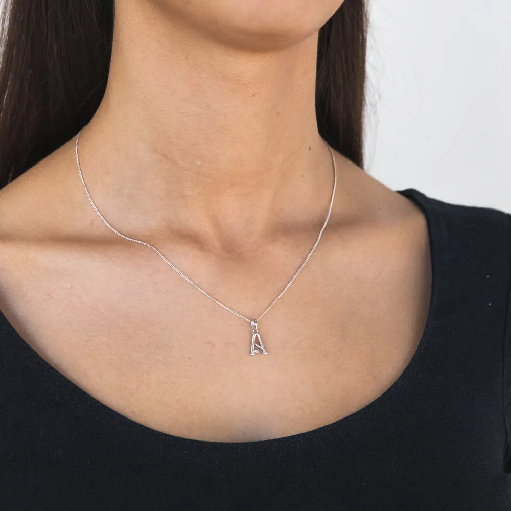 Silver Pendant Initial A set with diamond Shiels