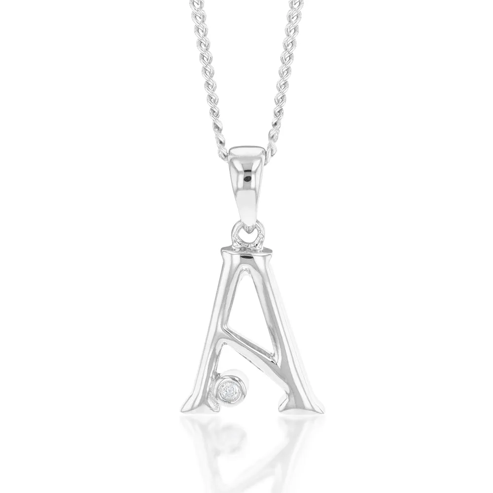 Silver Pendant Initial A set with diamond Shiels