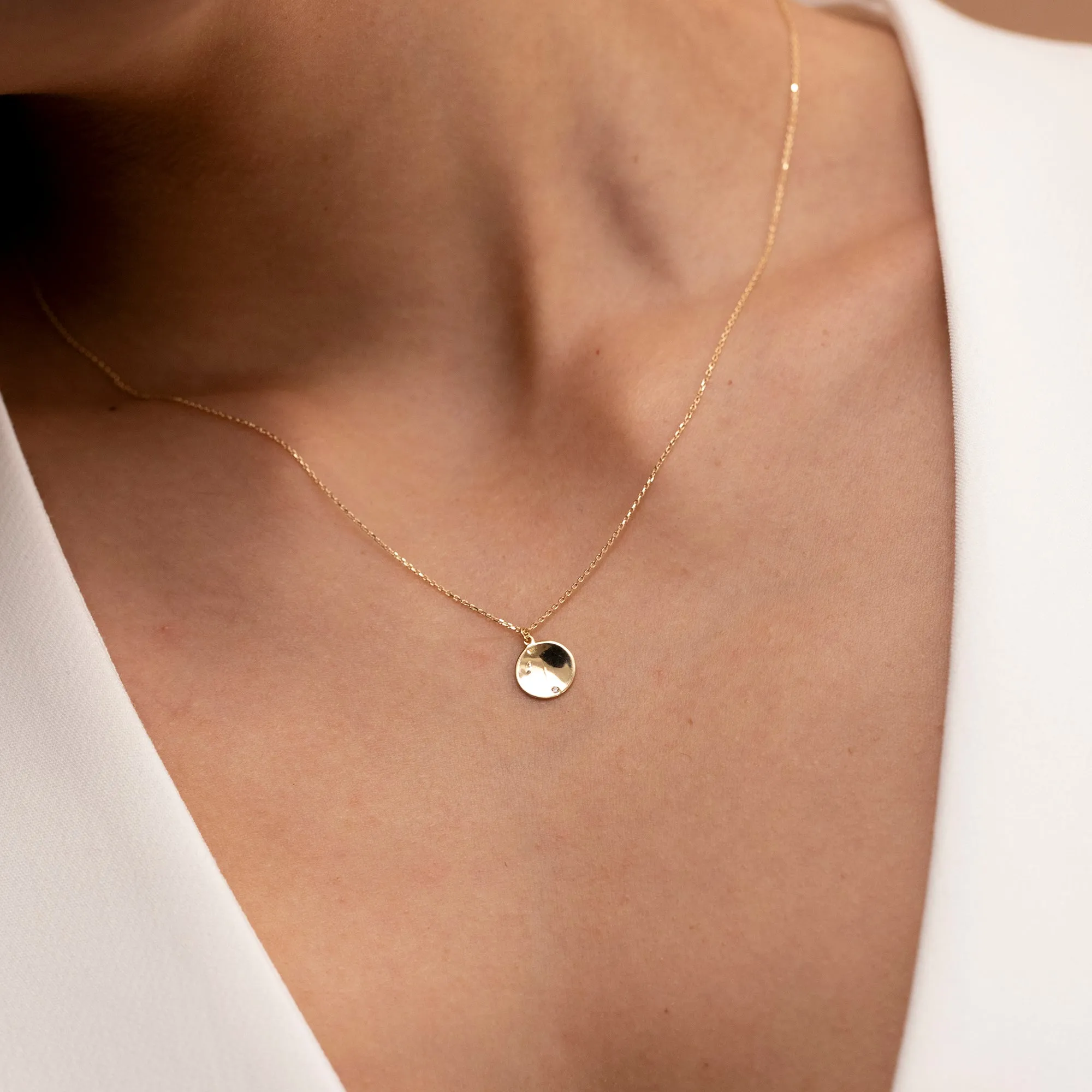 Single Diamond Disc Necklace, Diane SARAHELISE