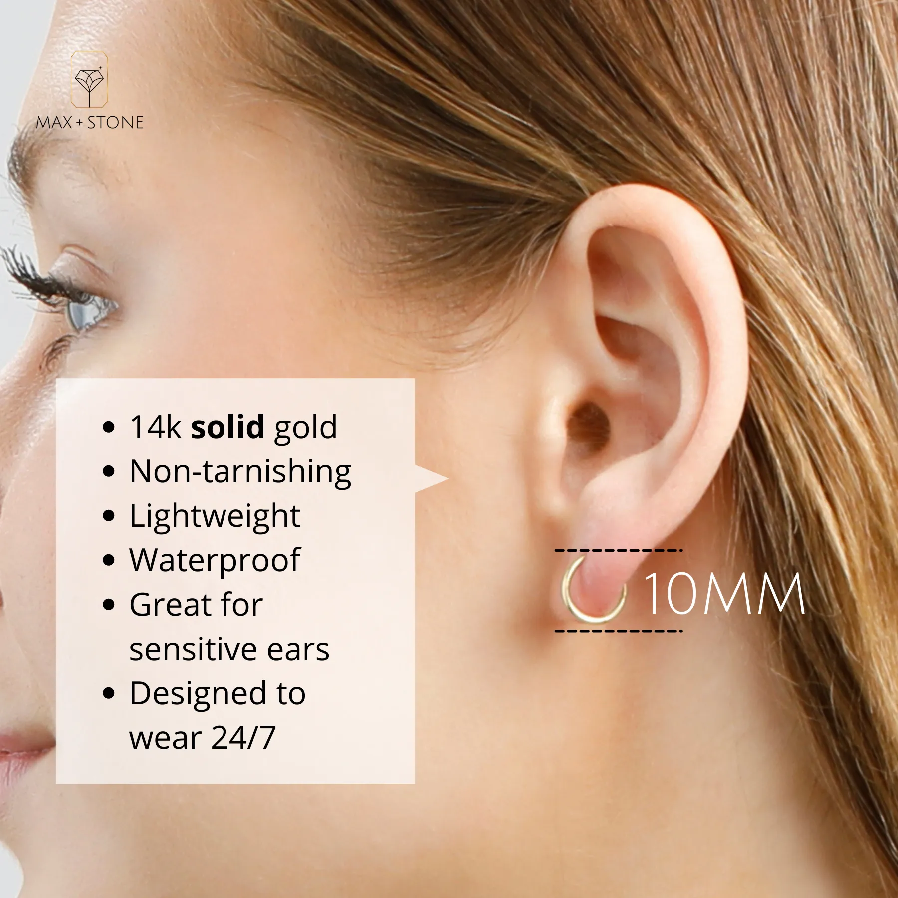 Solid 14k Gold Hoop Earrings 1mm Tube Flex Continuous in 10mm-14mm (0.4-1 Inch) Diameter Gold Hoop Earrings