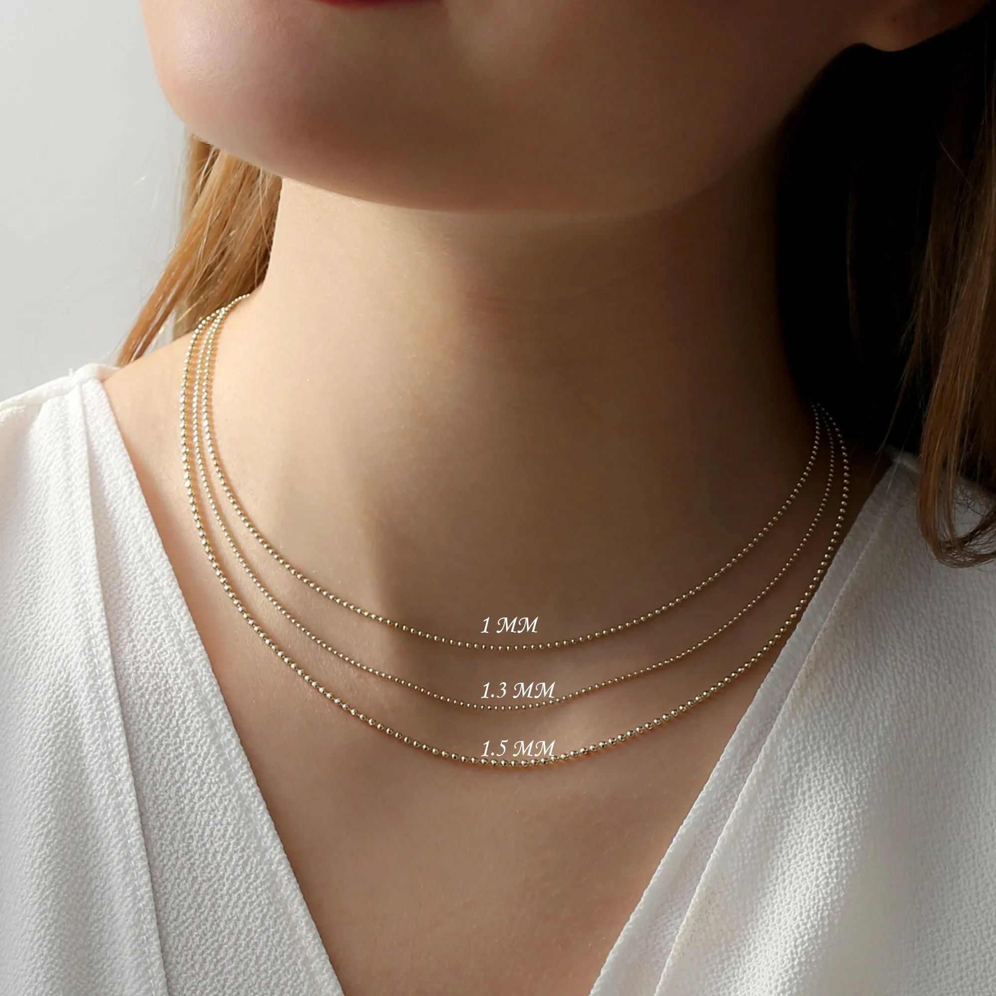 Solid Gold Beaded Chain Necklace, Selena SARAHELISE